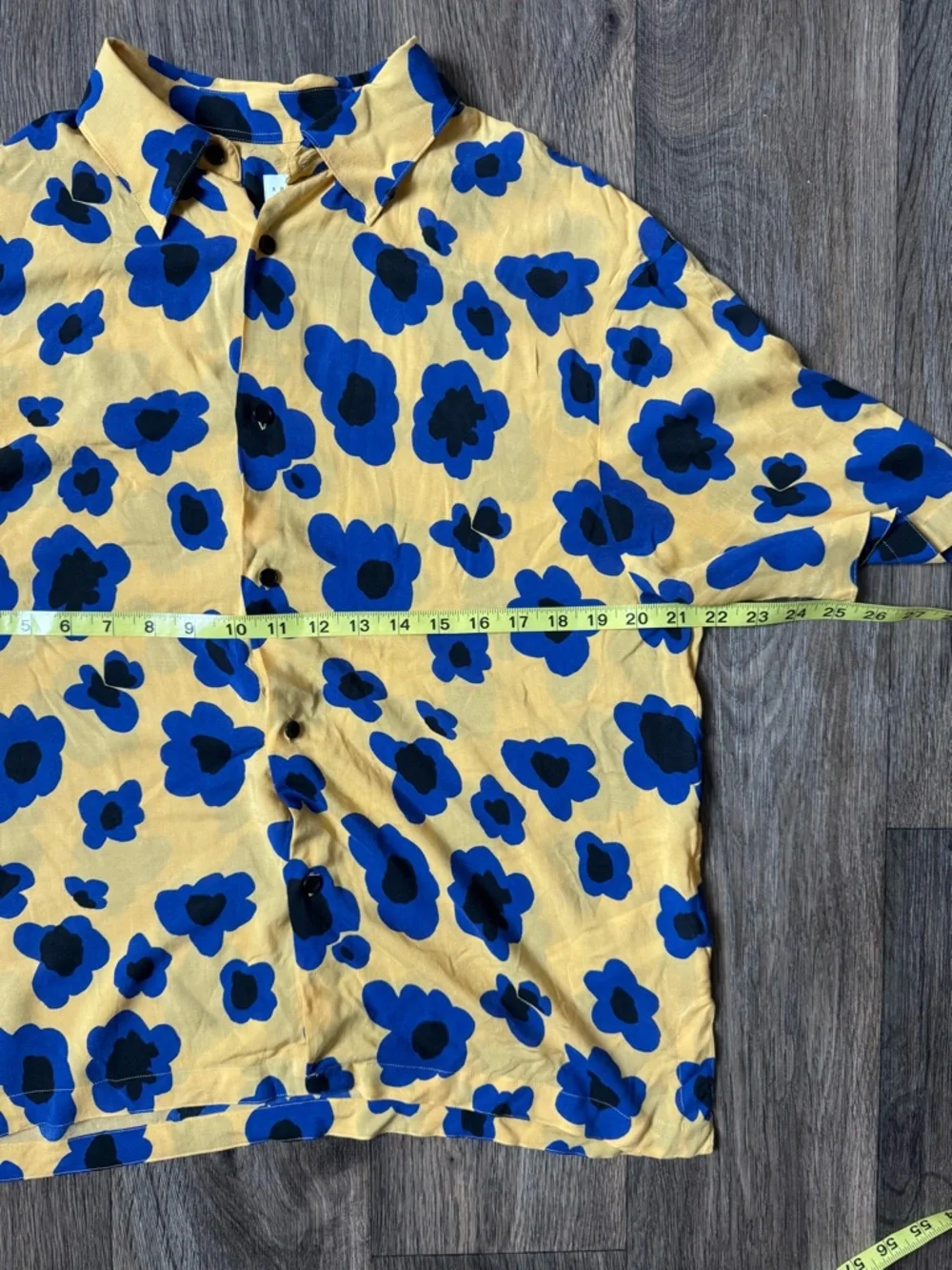 Sandro Paris Men's Yellow Blue Poppies Viscose Button-Up Shirt Size M - Picture 7 of 10